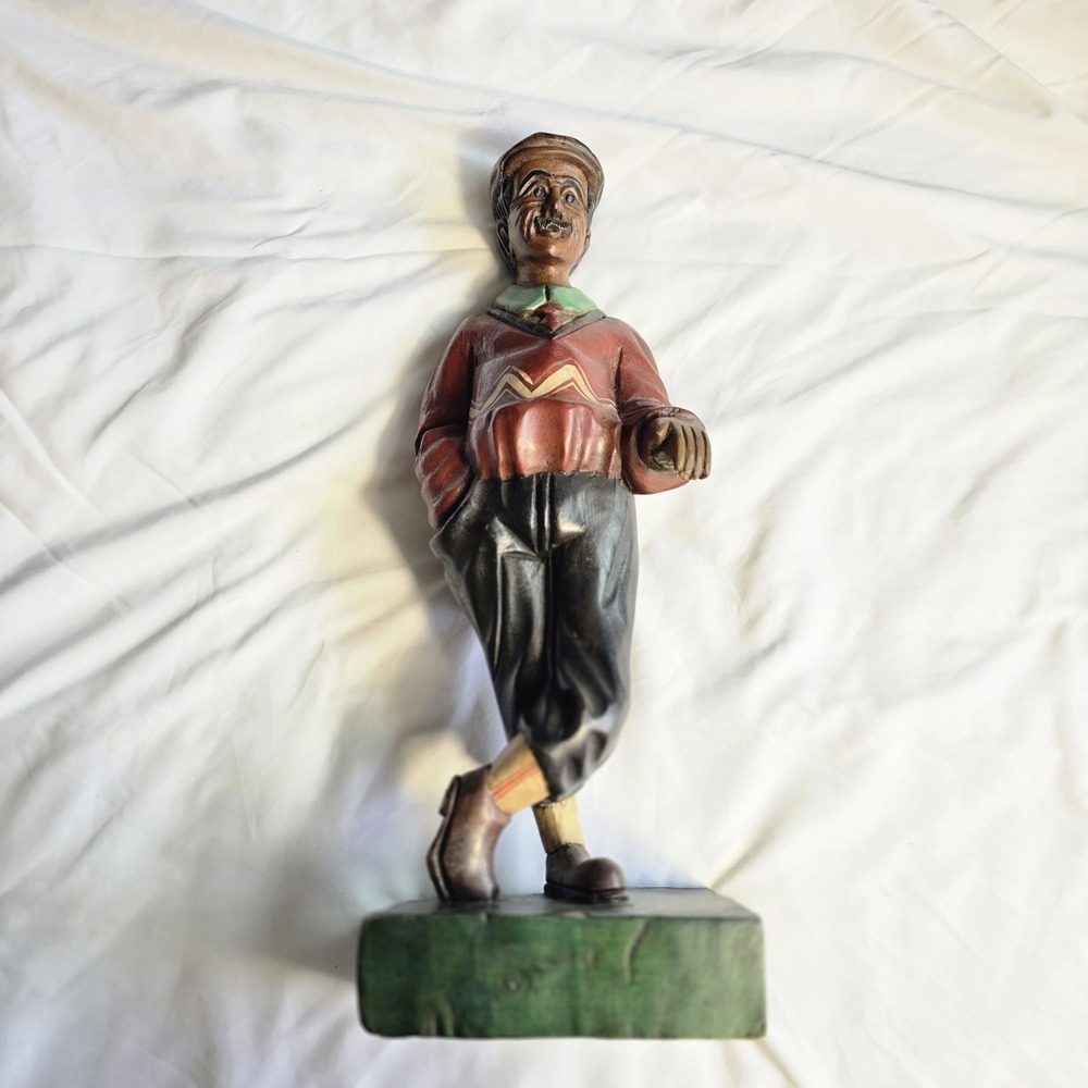 Vintage‎ Hand Carved Wooden Male Golfer Sculpture Statue 20" Rare
